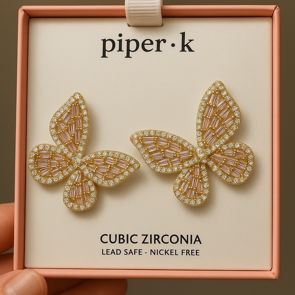 Piper Gold and Pink Butterfly Earrings